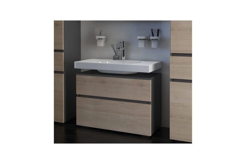 Tvättställsskåp Wisla 80x35x55 cm, Antracit/Ek - 80x35x55 cm, Antracit/Ek - Förvaring - Badrumsförvaring & tvättstuga inredning - Badrumsskåp