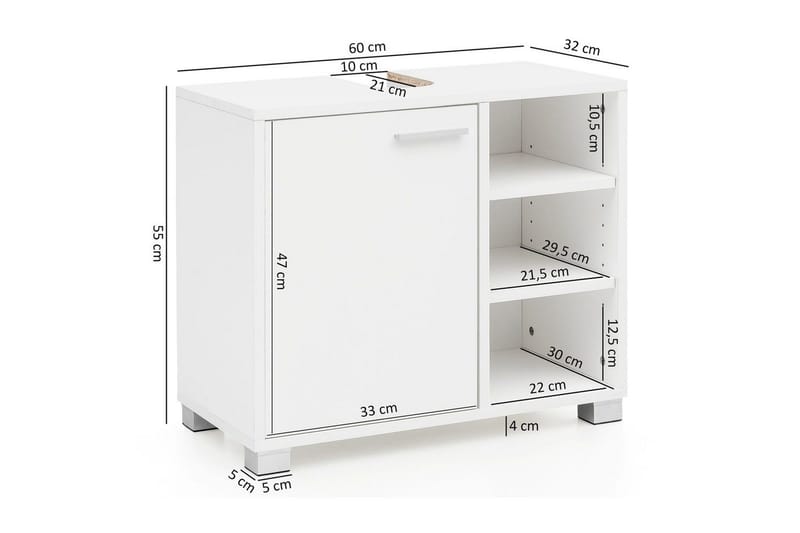 Tvättställsskåp Wohnling Folierad spånskiva 1 dörr 3 förvaringshyllor modern - Förvaring - Badrumsförvaring & tvättstuga inredning - Badrumsskåp