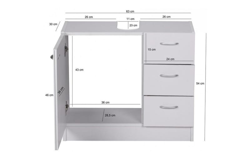 Tvättställsskåp Wohnling Folierad spånskiva 1 dörr 3 lådor modern - Förvaring - Badrumsförvaring & tvättstuga inredning - Badrumsskåp