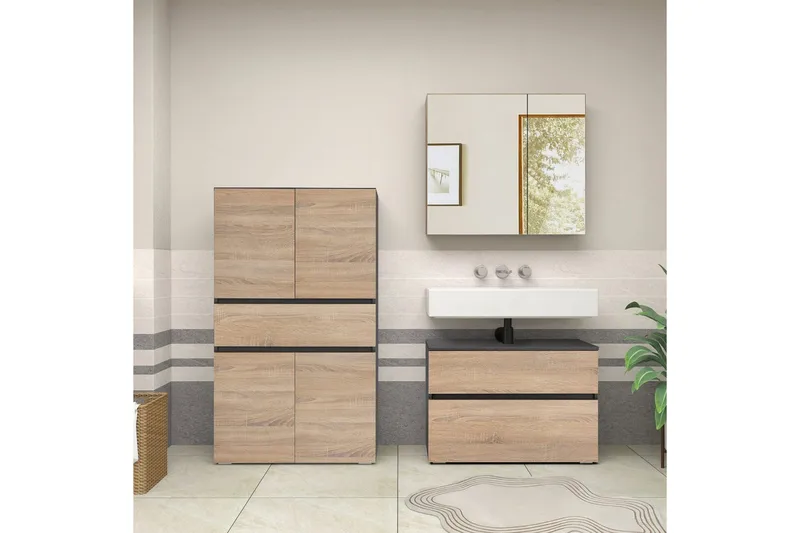 Wisla Högskåp till Badrum 130x76x35 cm - Grå - Förvaring - Badrumsförvaring & tvättstuga inredning - Badrumsskåp