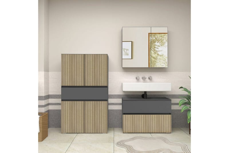 Wisla Högskåp till Badrum 130x76x35 cm - Grå - Förvaring - Badrumsförvaring & tvättstuga inredning - Badrumsskåp