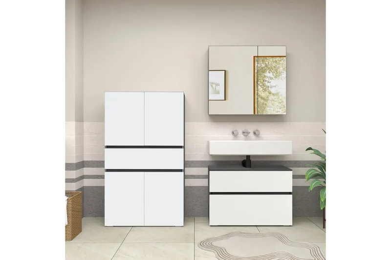 Wisla Högskåp till Badrum 130x76x35 cm - Grå - Förvaring - Badrumsförvaring & tvättstuga inredning - Badrumsskåp