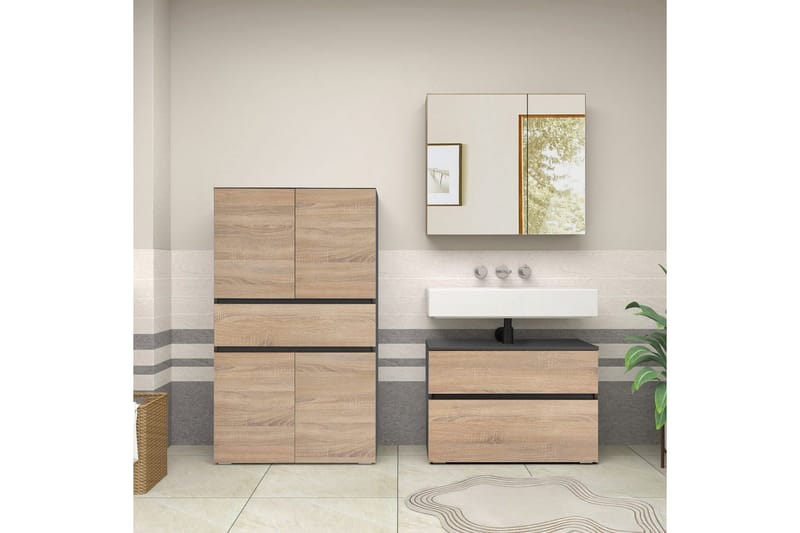 Wisla Högskåp till Badrum 130x76x35 cm - Grå - Förvaring - Badrumsförvaring & tvättstuga inredning - Badrumsskåp