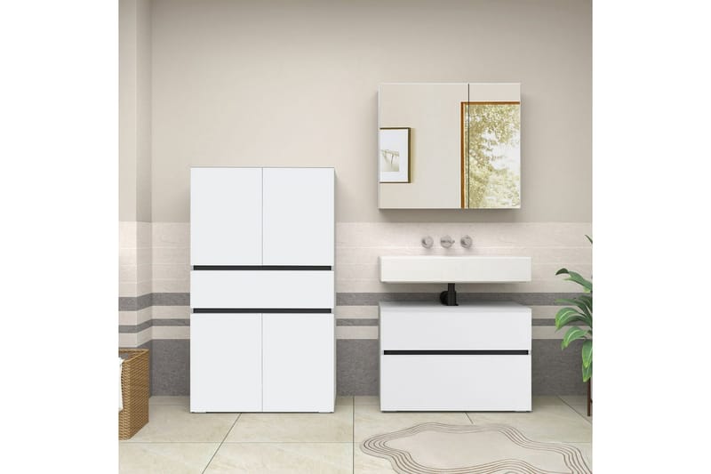 Wisla Högskåp till Badrum 130x76x35 cm - Vit - Förvaring - Badrumsförvaring & tvättstuga inredning - Badrumsskåp