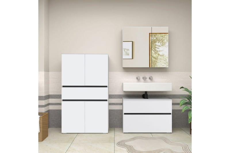 Wisla Högskåp till Badrum 130x76x35 cm - Vit - Förvaring - Badrumsförvaring & tvättstuga inredning - Badrumsskåp
