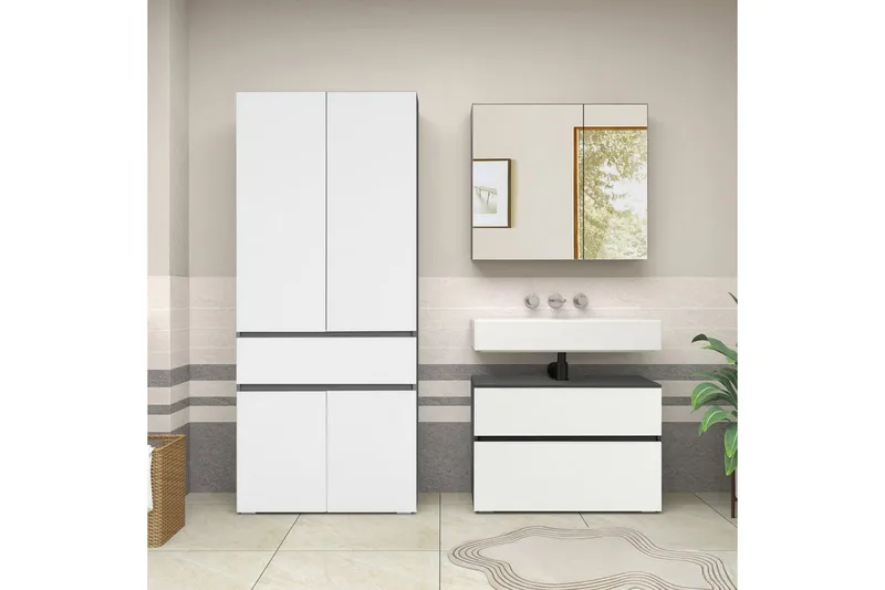 Wisla Högskåp till Badrum 180x76x37 cm - Vit - Förvaring - Badrumsförvaring & tvättstuga inredning - Badrumsskåp