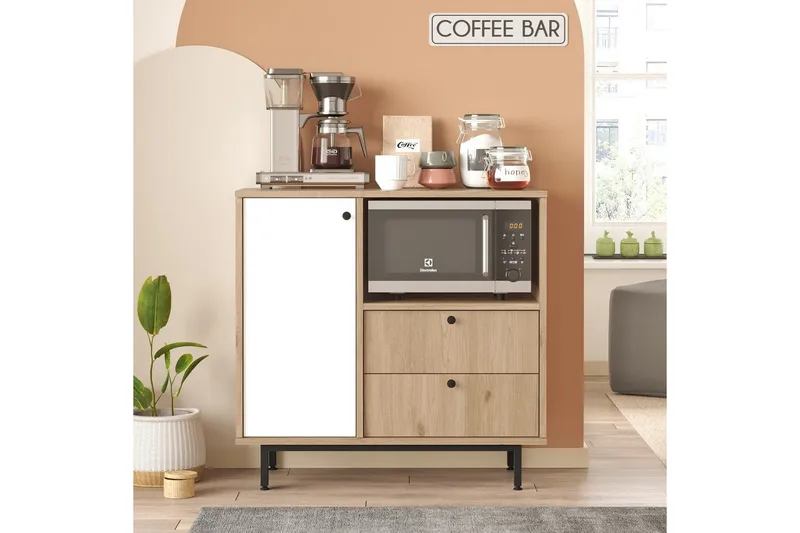 Flerfunktionsskåp Miraen Ek / Vit - Ljusbrun/Vit - Förvaring - Skåp