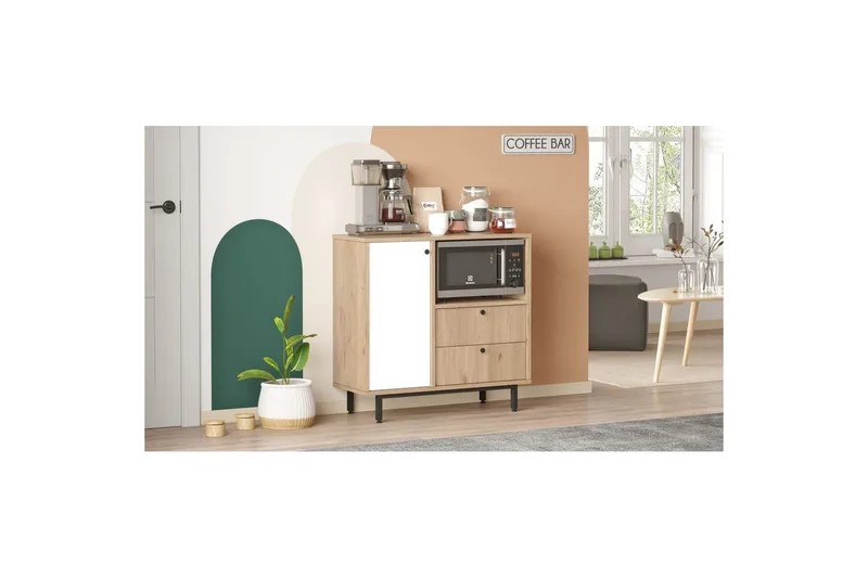 Flerfunktionsskåp Miraen Ek / Vit - Ljusbrun/Vit - Förvaring - Skåp