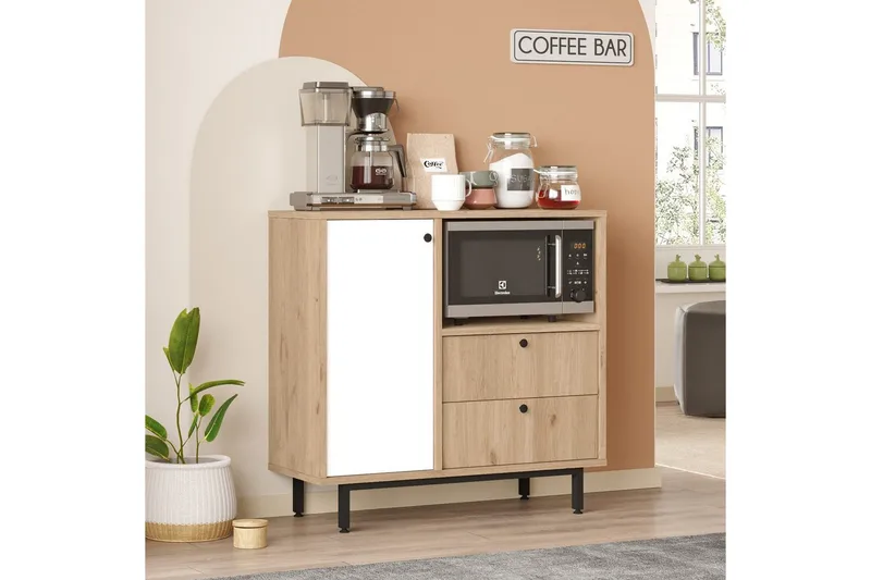 Flerfunktionsskåp Miraen Ek / Vit - Ljusbrun/Vit - Förvaring - Skåp