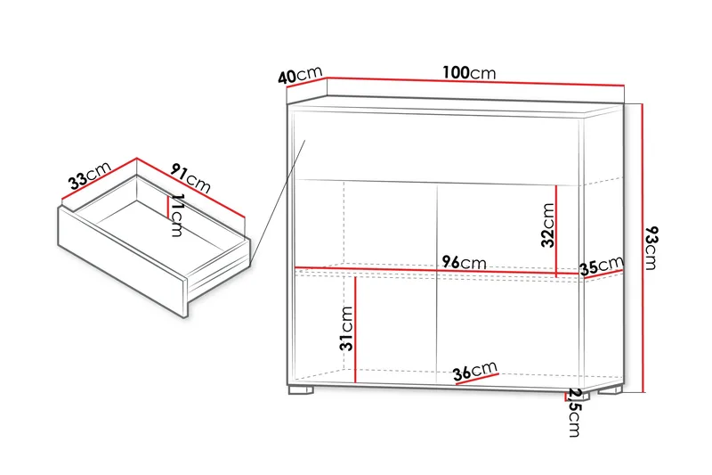 Agawal Byrå 100 cm - Beige - Förvaring - Förvaringsmöbler - Byrå