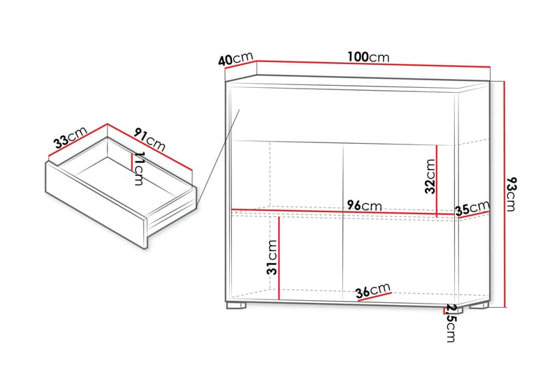 Agawal Byrå 100 cm - Vit - Förvaring - Förvaringsmöbler - Byrå