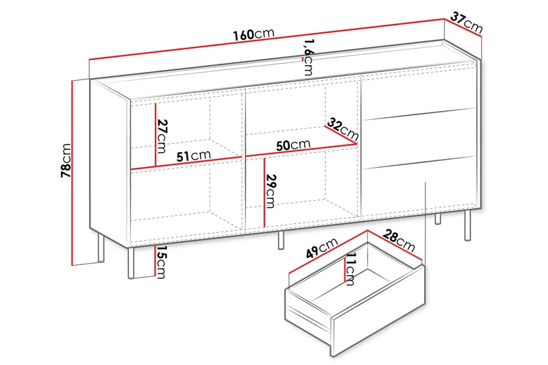 Akihito Byrå 160 cm - Brun - Förvaring - Förvaringsmöbler - Byrå