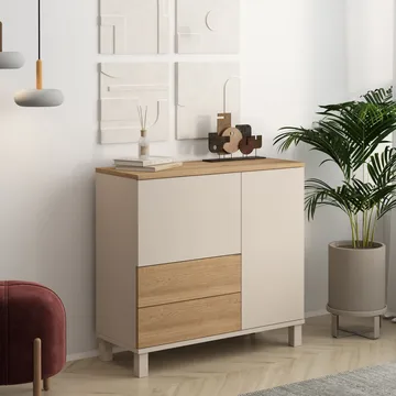 Aldarte Multifunktionsskåp 87,2x82,4x35 cm - Sand och ek - Förvaring - Förvaringsmöbler - Byrå