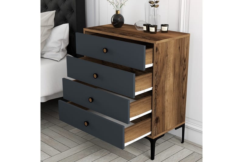 Ameias Byrå 76x90,7 cm Brun/Antracit - Hanah Home - Förvaring - Förvaringsmöbler - Byrå