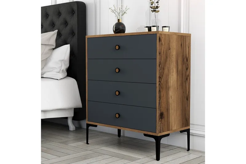 Ameias Byrå 76x90,7 cm Brun/Antracit - Hanah Home - Förvaring - Förvaringsmöbler - Byrå