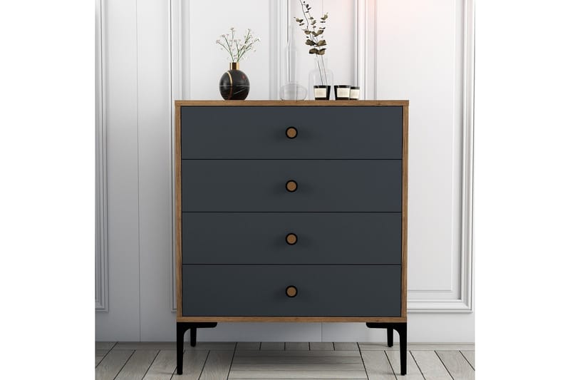Ameias Byrå 76x90,7 cm Brun/Antracit - Hanah Home - Förvaring - Förvaringsmöbler - Byrå