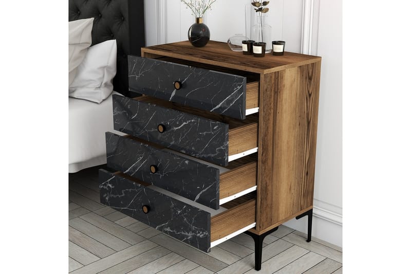 Ameias Byrå 76x90,7 cm Brun/Svart - Hanah Home - Förvaring - Förvaringsmöbler - Byrå