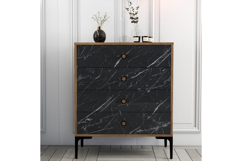 Ameias Byrå 76x90,7 cm Brun/Svart - Hanah Home - Förvaring - Förvaringsmöbler - Byrå