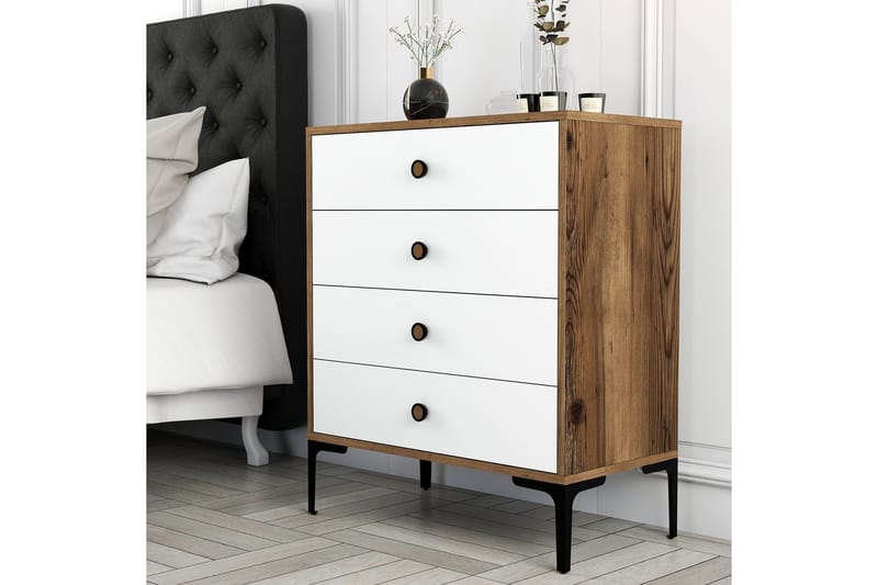 Ameias Byrå 76x90,7 cm Brun/Vit - Hanah Home - Förvaring - Förvaringsmöbler - Byrå