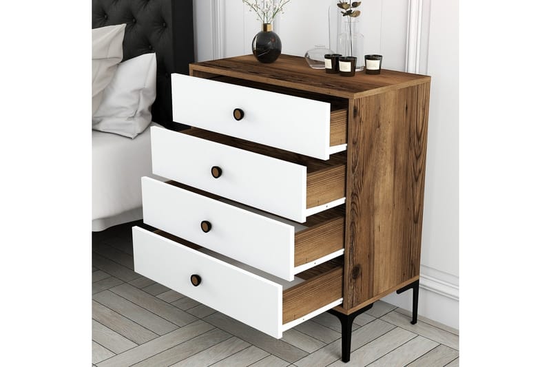 Ameias Byrå 76x90,7 cm Brun/Vit - Hanah Home - Förvaring - Förvaringsmöbler - Byrå