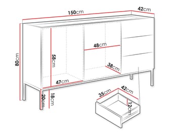 Amelus Skänk 150x42 cm - Beige - Förvaring - Förvaringsmöbler - Skänkar & sideboards