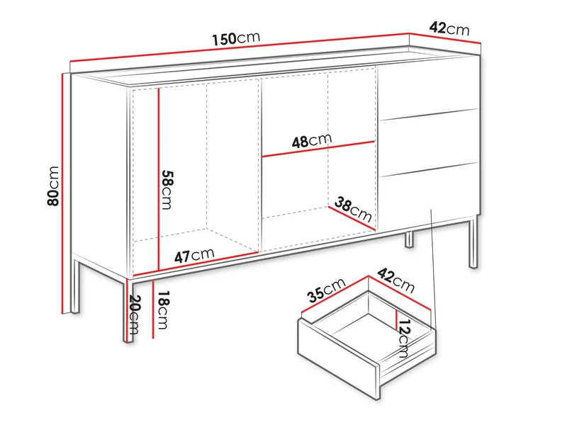 Amelus Skänk 150x42 cm - Brun/Svart - Förvaring - Förvaringsmöbler - Skänkar & sideboards