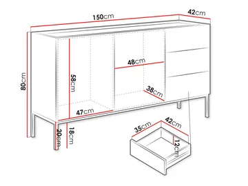 Amelus Skänk 150x42 cm - Brun/Svart - Förvaring - Förvaringsmöbler - Skänkar & sideboards