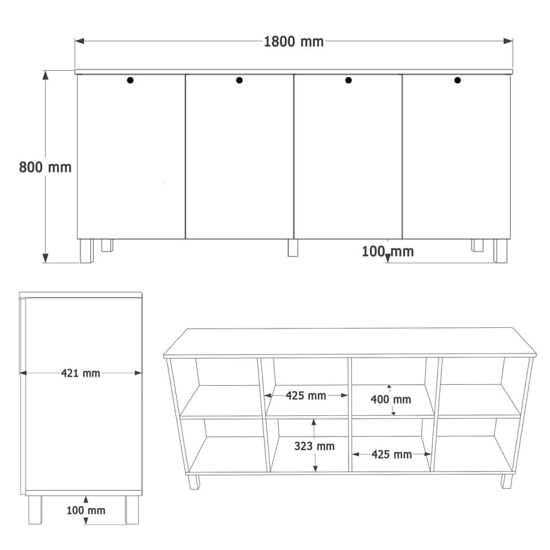 Avero Konsolbord 180x80x42,1 cm - Vit och ek - Förvaring - Förvaringsmöbler - Skänkar & sideboards