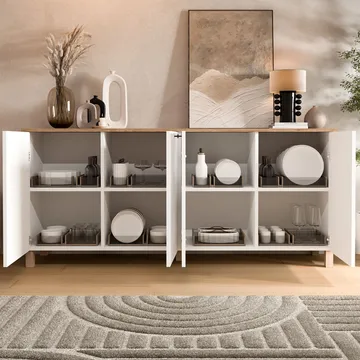 Avero Konsolbord 180x80x42,1 cm - Vit och ek - Förvaring - Förvaringsmöbler - Skänkar & sideboards