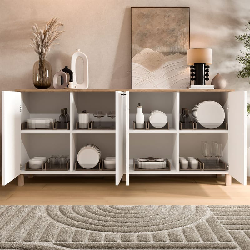 Avero Konsolbord 180x80x42,1 cm - Vit och ek - Förvaring - Förvaringsmöbler - Skänkar & sideboards