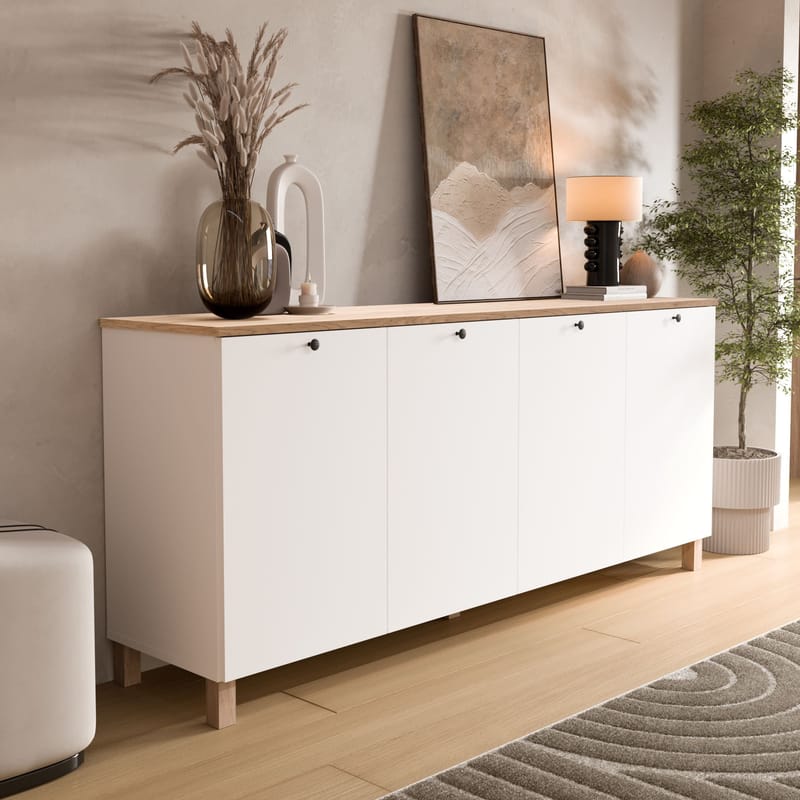 Avero Konsolbord 180x80x42,1 cm - Vit och ek - Förvaring - Förvaringsmöbler - Skänkar & sideboards