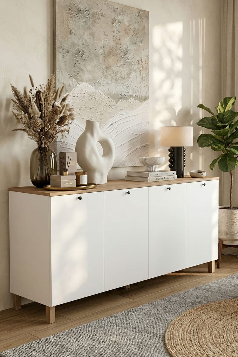 Avero Konsolbord 180x80x42,1 cm - Vit och ek - Förvaring - Förvaringsmöbler - Skänkar & sideboards