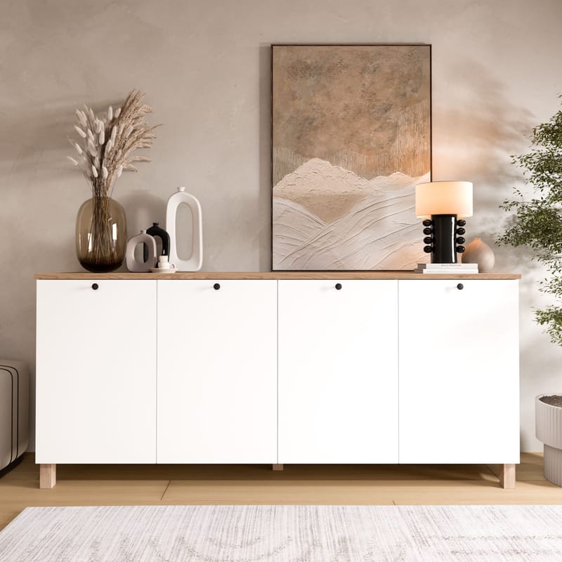 Avero Konsolbord 180x80x42,1 cm - Vit och ek - Förvaring - Förvaringsmöbler - Skänkar & sideboards