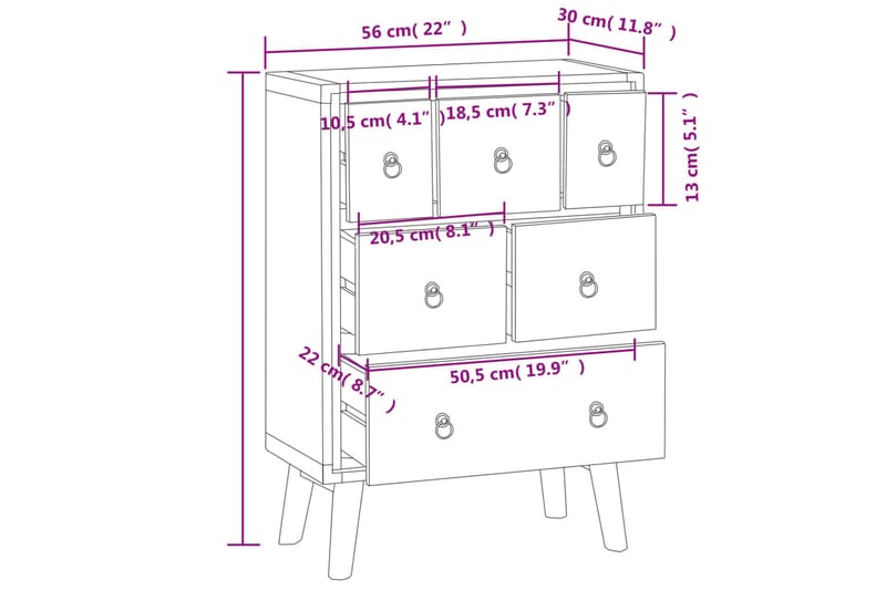 beBasic Byrå 56x30x80 cm massiv teak - Förvaring - Förvaringsmöbler - Byrå