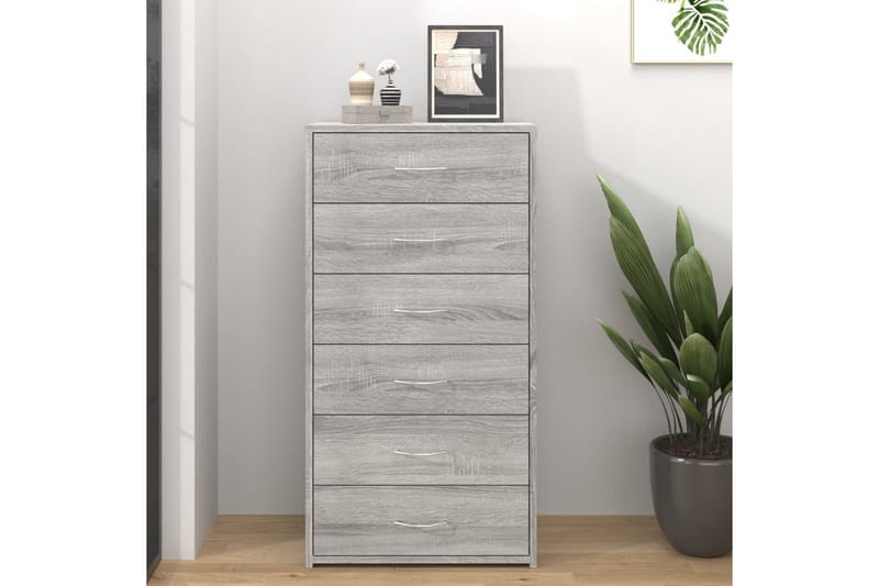 beBasic Byrå 6 lådor grå sonoma-ek 50x34x96 cm konstruerat trä - Förvaring - Förvaringsmöbler - Byrå