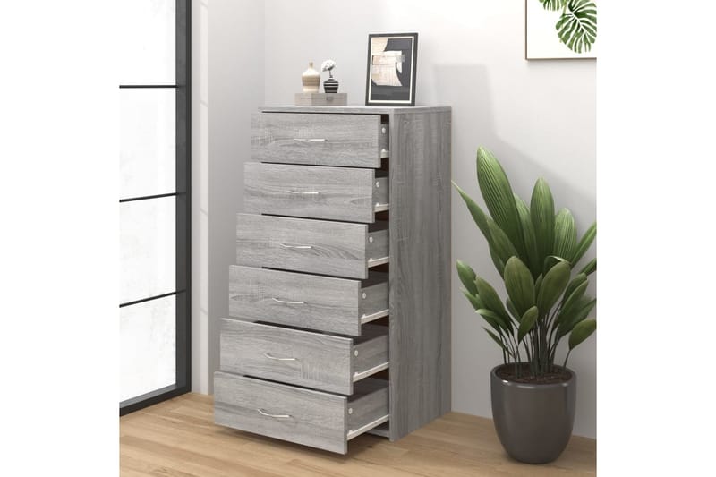 beBasic Byrå 6 lådor grå sonoma-ek 50x34x96 cm konstruerat trä - Förvaring - Förvaringsmöbler - Byrå