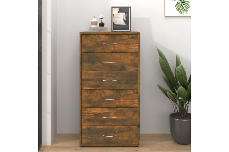 beBasic Byrå 6 lådor rökfärgad ek 50x34x96 cm konstruerat trä - Förvaring - Förvaringsmöbler - Byrå