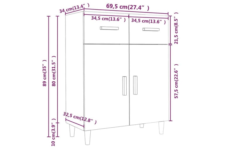 beBasic Byrå betonggrå 69,5x34x89 cm konstruerat trä - Byrå