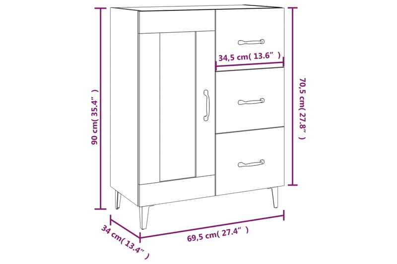 beBasic Byrå betonggrå 69,5x34x90 cm konstruerat trä - Förvaring - Förvaringsmöbler - Byrå