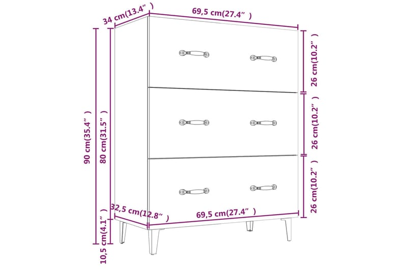 beBasic Byrå betonggrå 69,5x34x90 cm konstruerat trä - Byrå