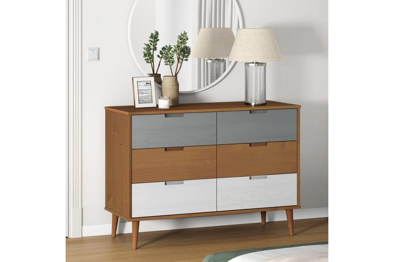 beBasic Byrå brun 113x40x80 cm massivt furuträ - Förvaring - Förvaringsmöbler - Byrå