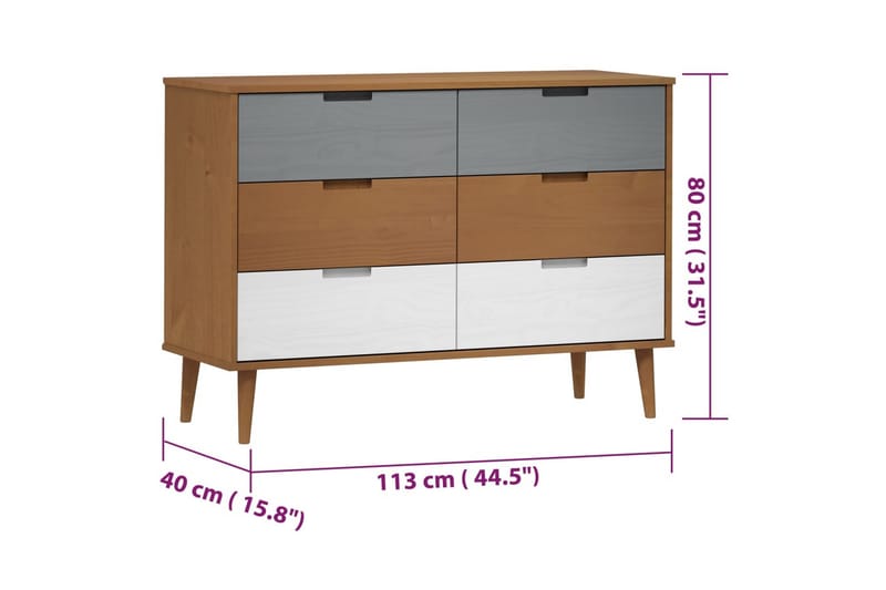 beBasic Byrå brun 113x40x80 cm massivt furuträ - Förvaring - Förvaringsmöbler - Byrå
