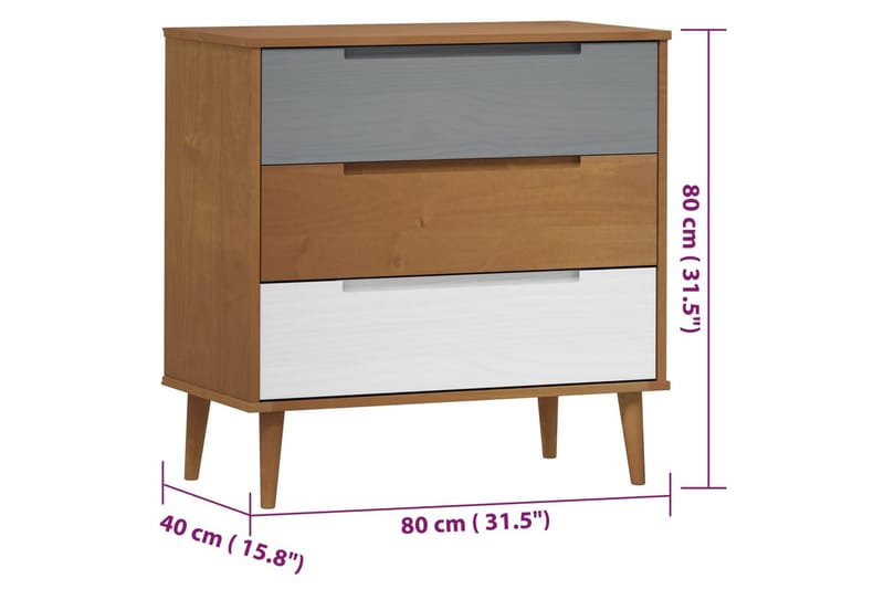 beBasic Byrå brun 80x40x80 cm massivt furuträ - Förvaring - Förvaringsmöbler - Byrå