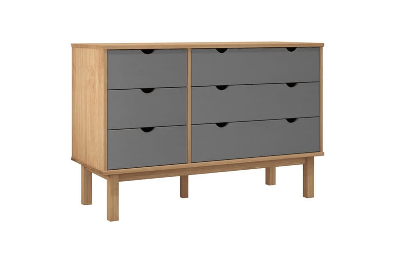 beBasic Byrå brun och grå 113,5x39,5x73 cm massivt furuträ - Förvaring - Förvaringsmöbler - Byrå