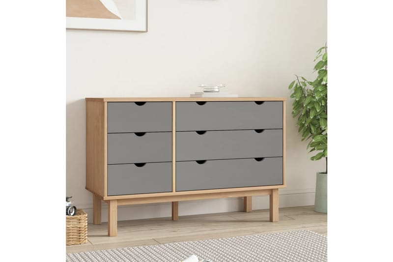 beBasic Byrå brun och grå 113,5x39,5x73 cm massivt furuträ - Förvaring - Förvaringsmöbler - Byrå