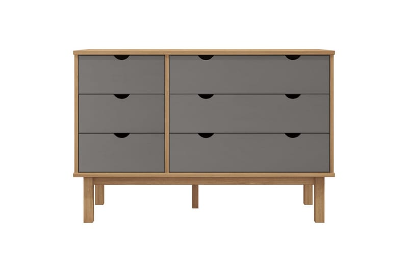 beBasic Byrå brun och grå 113,5x39,5x73 cm massivt furuträ - Förvaring - Förvaringsmöbler - Byrå