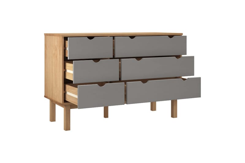 beBasic Byrå brun och grå 113,5x39,5x73 cm massivt furuträ - Förvaring - Förvaringsmöbler - Byrå
