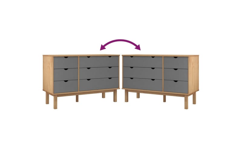 beBasic Byrå brun och grå 113,5x39,5x73 cm massivt furuträ - Förvaring - Förvaringsmöbler - Byrå