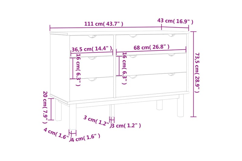 beBasic Byrå brun och grå 113,5x39,5x73 cm massivt furuträ - Byrå