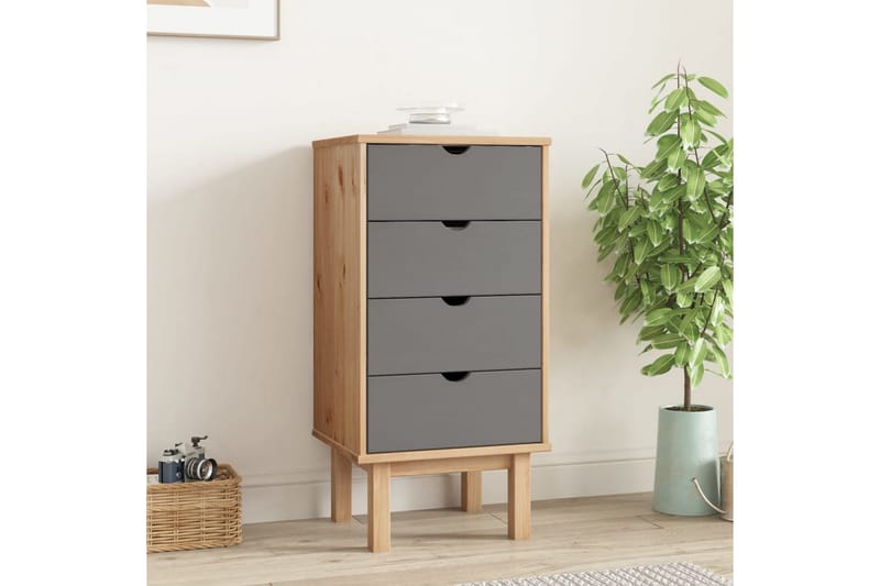 beBasic Byrå brun och grå 46x39,5x90 cm massivt furuträ - Förvaring - Förvaringsmöbler - Byrå